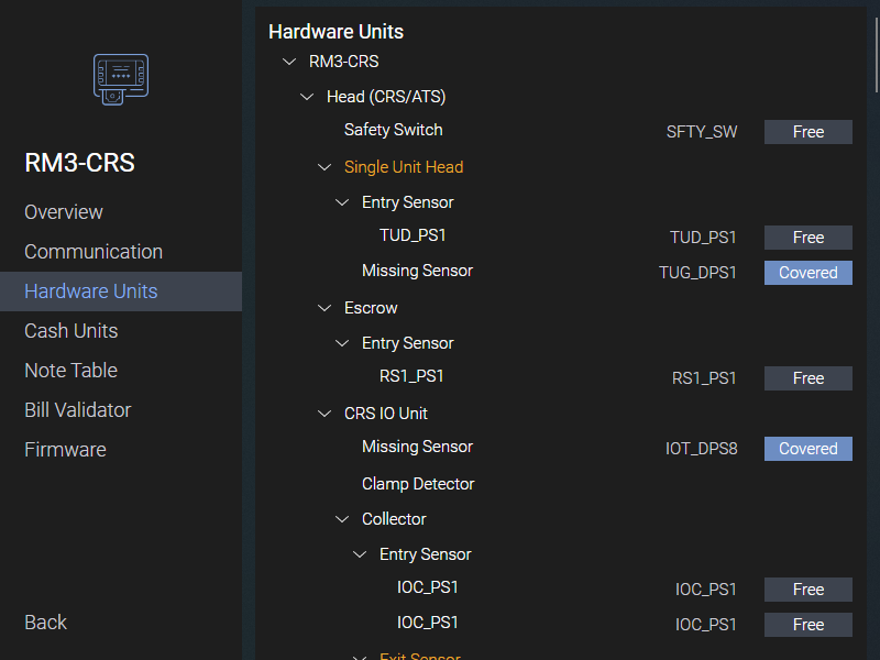 RM3 Hardware Units Tree View